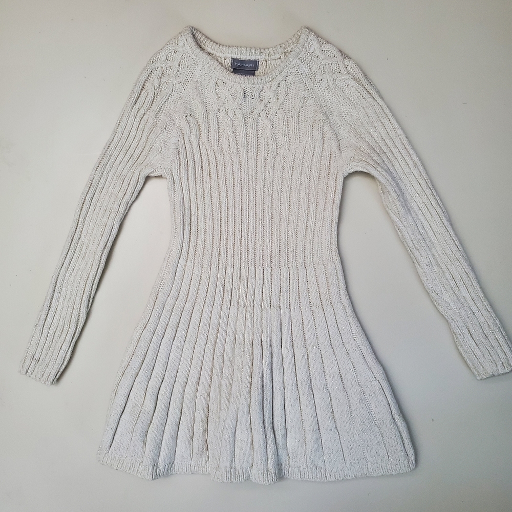 Tahari cable knit gold threaded winter season dress